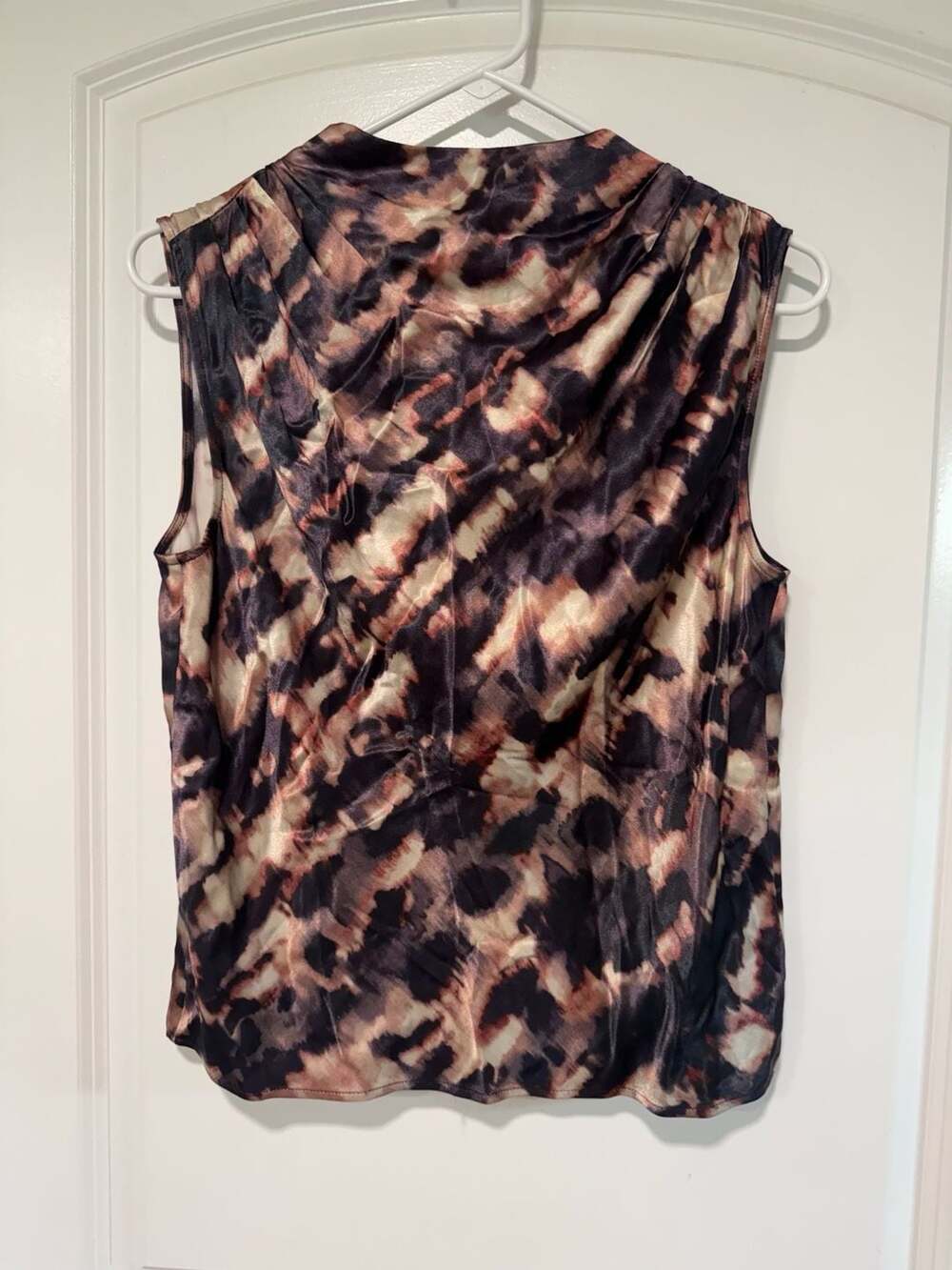 Abstract Print Ruched Mock Neck Sleeveless Blouse XS Career Y2K Top